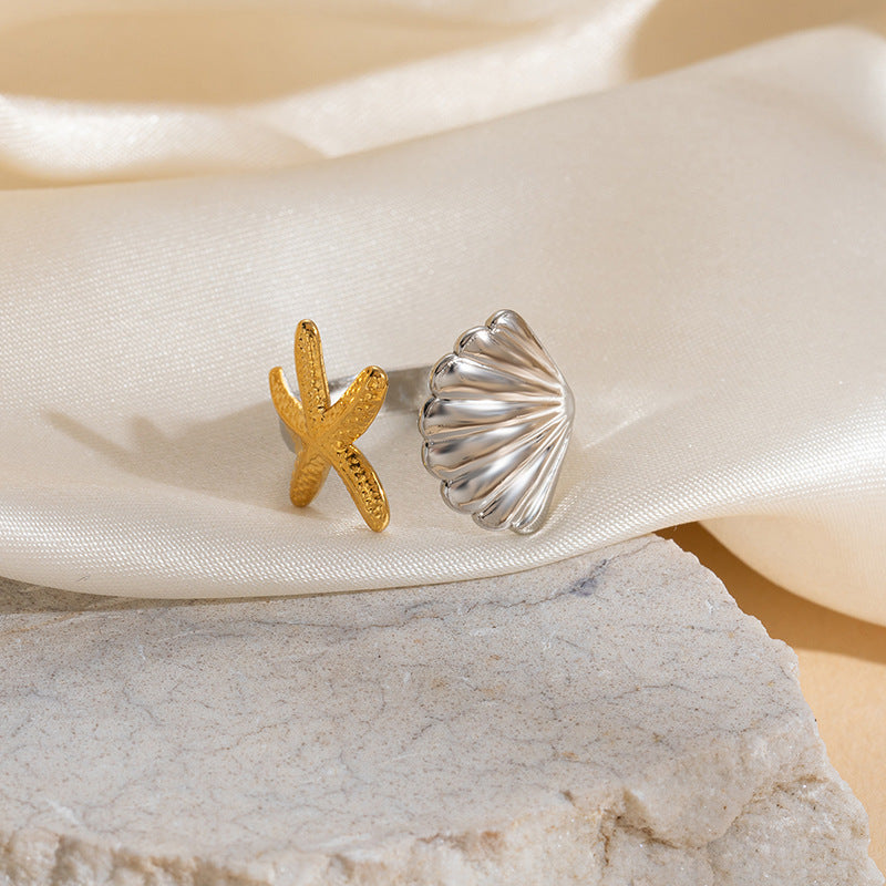 Room Gold Geometric Shell Stainless Steel Niche Color Matching Star Ring