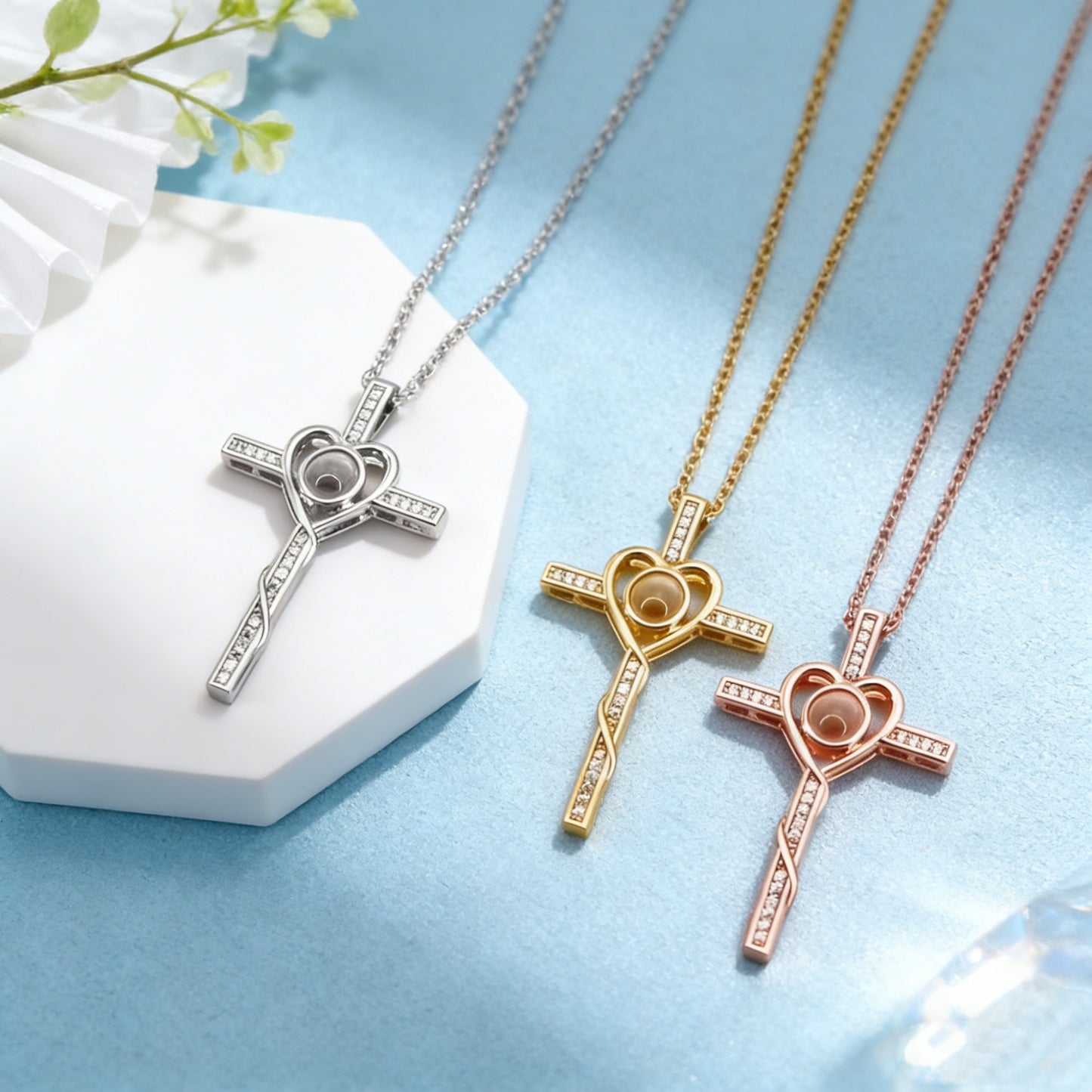 Korean Style Diamond Cross Projection Simple Design Confession Clavicle Necklace