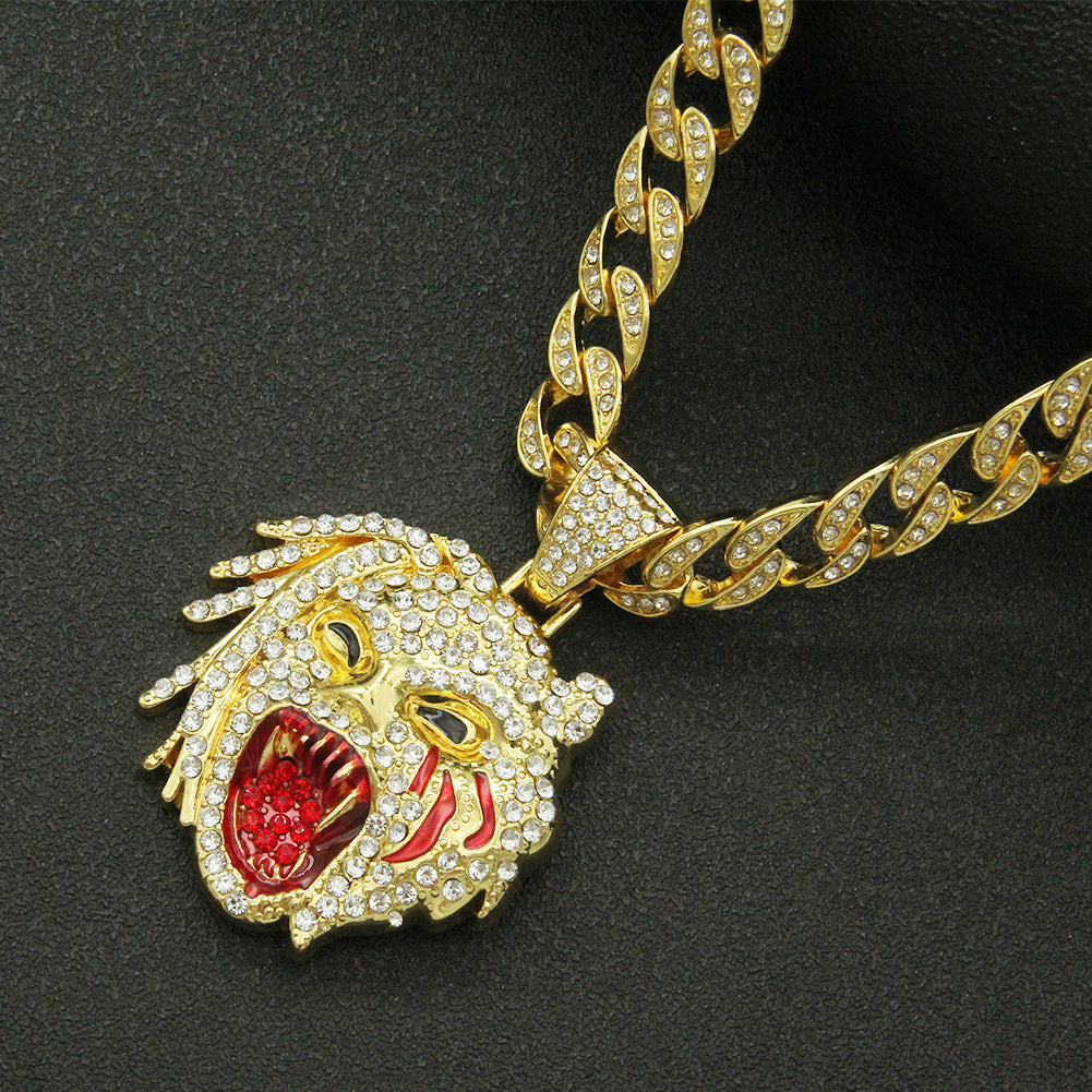 Men's Rap Domineering Diamond Leopard Head Cuban Link Necklaces