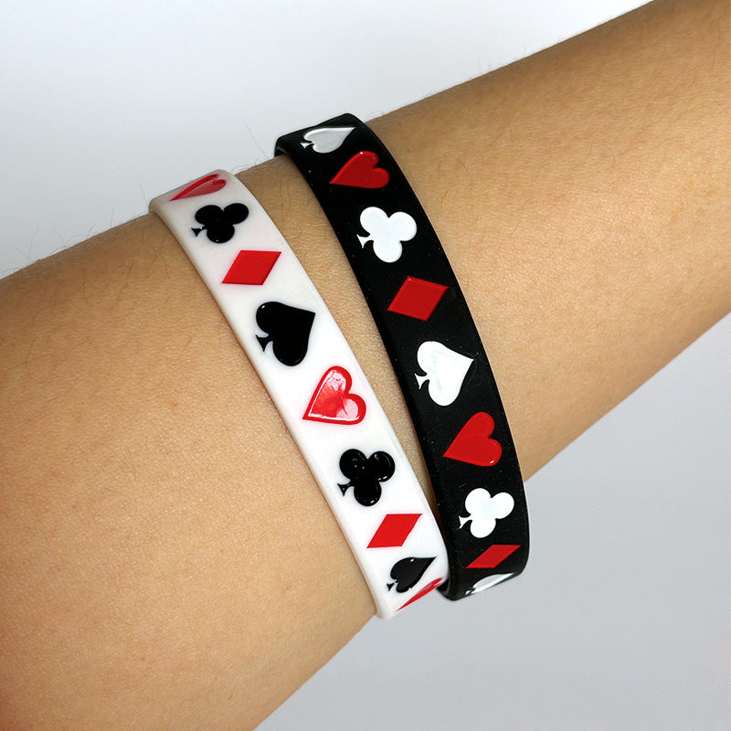 Women's & Men's Poker Color Silicone Filling Chess Card Rubber Bracelet