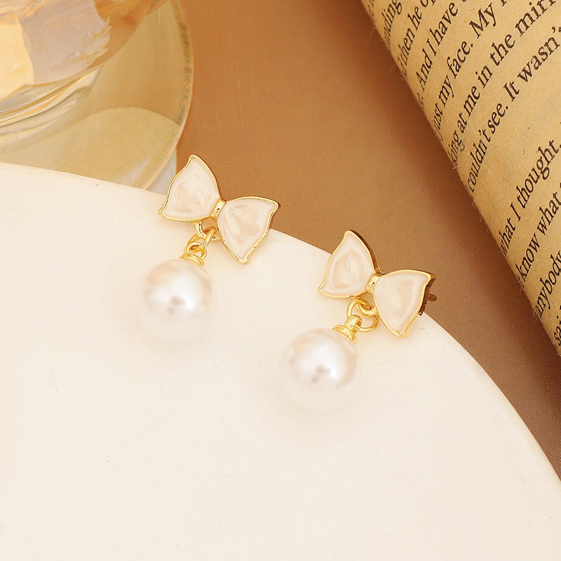 Women's Light Luxury Eardrops Elegant High-grade Bow Drop Oil Rings