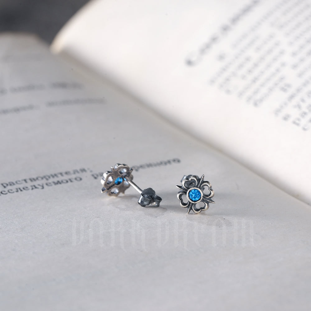 Distressed Sterling Sier Four-leaf Flower Female Blue Pope Cross Rings