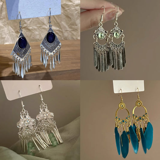 Women's Phoenix Crescent Tassel Niche Retro Design Earrings