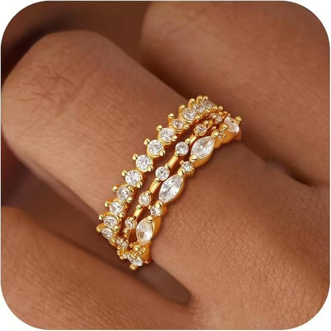 Women's Exquisite Elegant Shiny Zircon Row Diamond Twin Ring