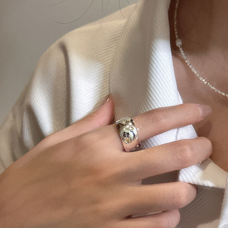Fashion Personality Wide Edge Creative Five-pointed Star Color Matching Commuter Ring