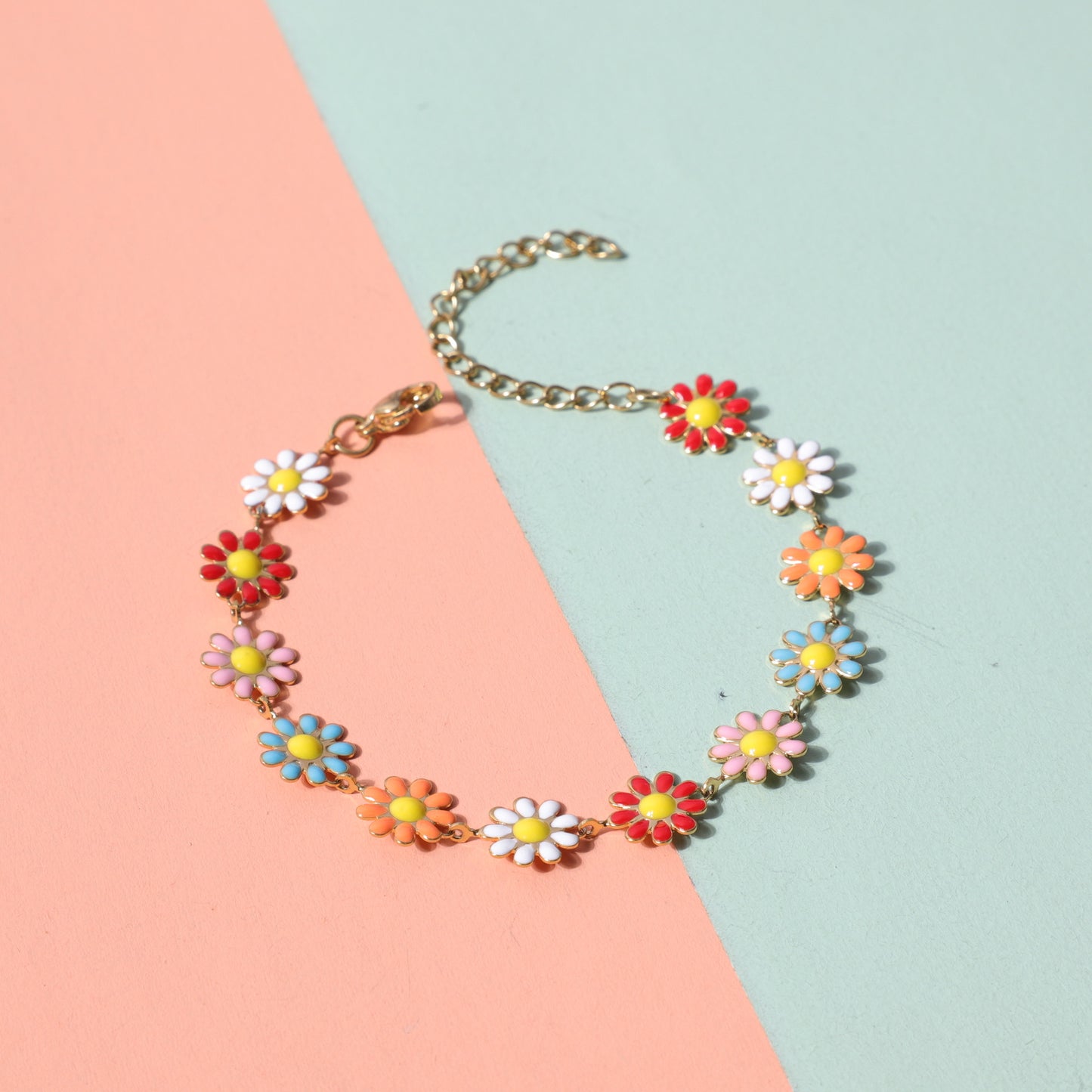Sunflower Gold Daisy Oil Dripping Stainless Steel Adjustable Girlish Style Bracelet
