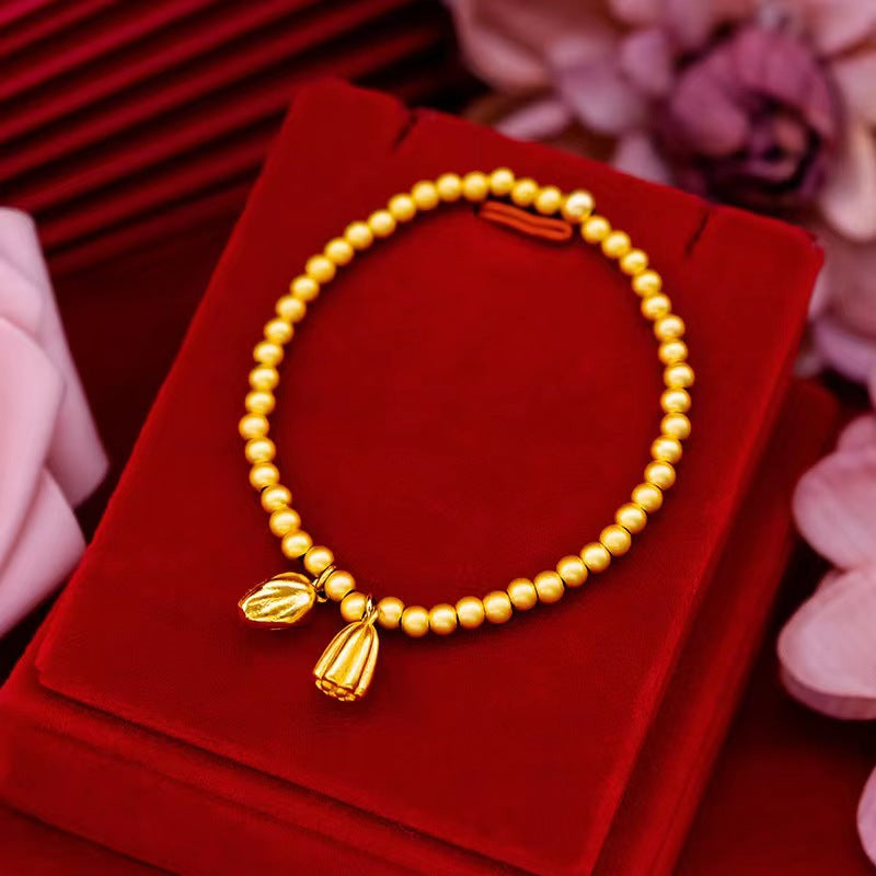 Women's Placer Gold Electroplated Real Lotus Simple Elegant Live Broadcast Bracelets