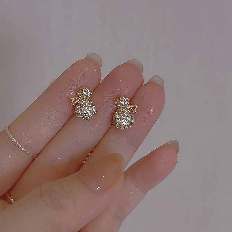 Women's Money Bag Summer Fashionable Golden Wallet Small Stud Earrings