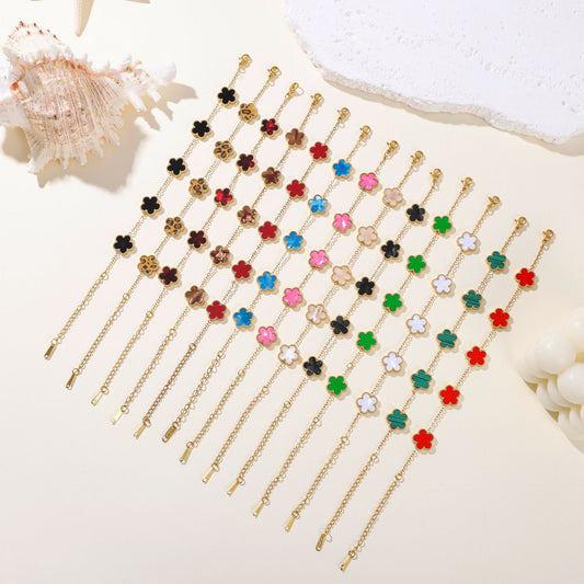 Parthenocissus Grass Pork Belly Five-leaf Light Luxury High-grade Female Stainless Bracelet