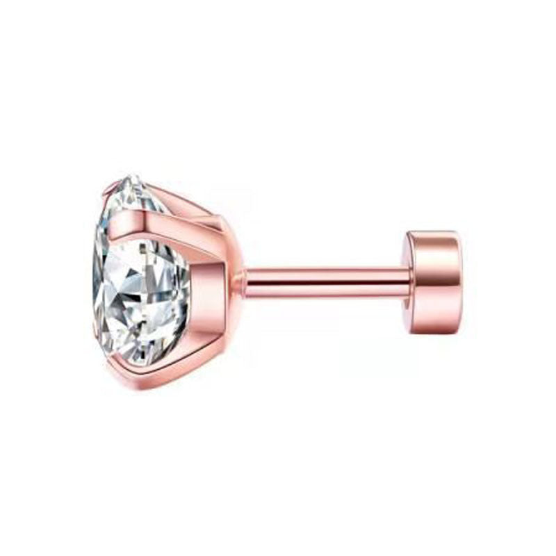 Women's & Men's Stainless Steel Integrated Inlaid Zircon Round Bottom Small Ear Stud Earrings