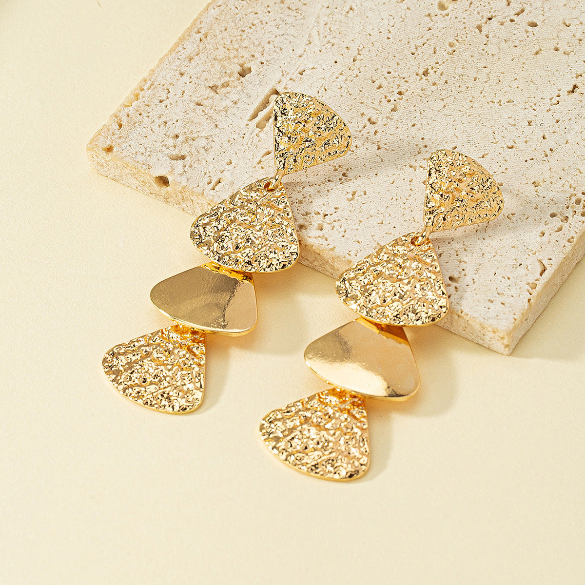 Women's Gold Retro Triangle Convex Texture Geometric Alloy Earrings