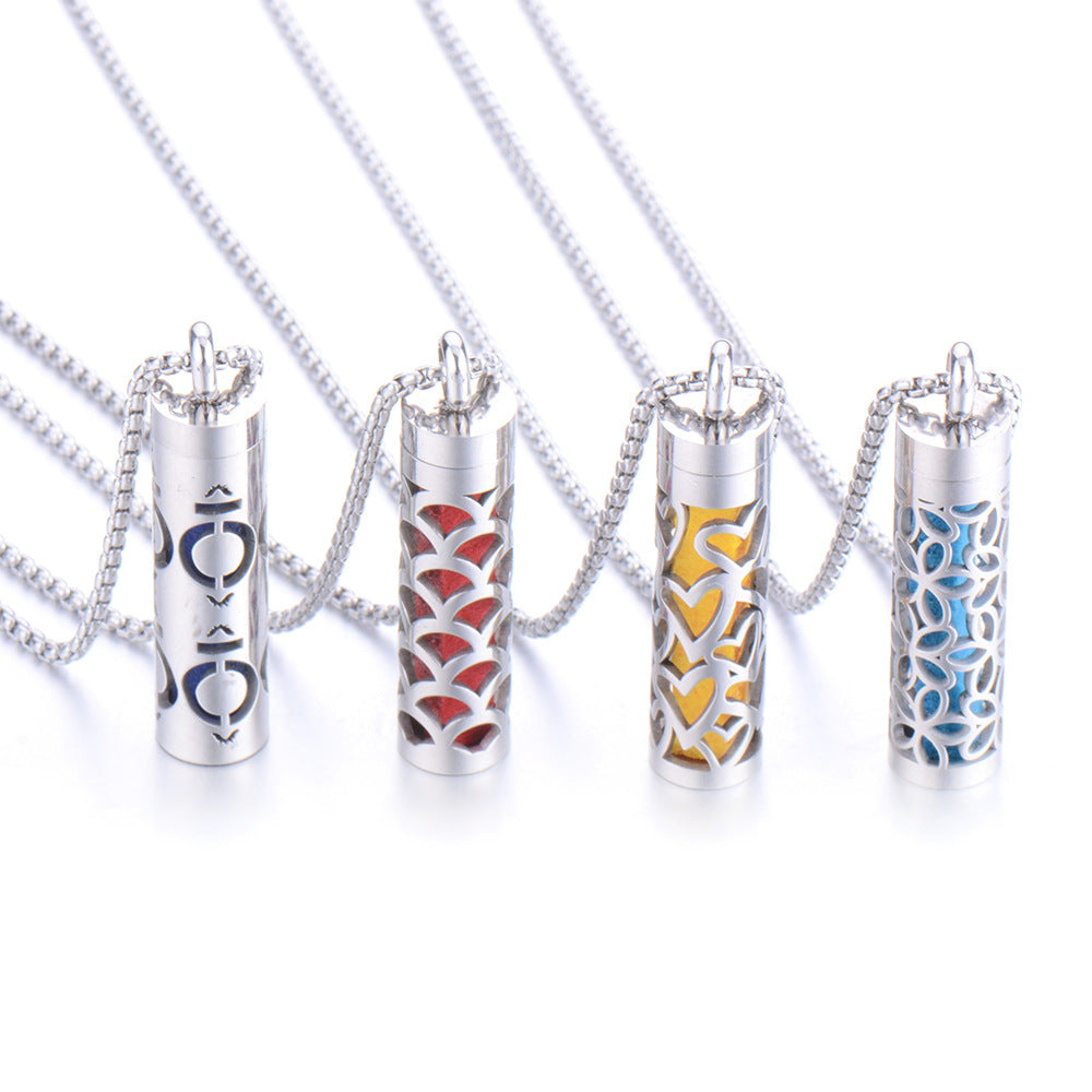 Perfume Bottle Essential Oil Stainless Steel Cylinder Corrugated Couple Pendants