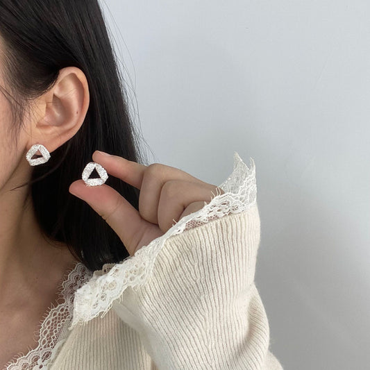 Simple Hollow Geometry Triangle Sier High Stud Earrings