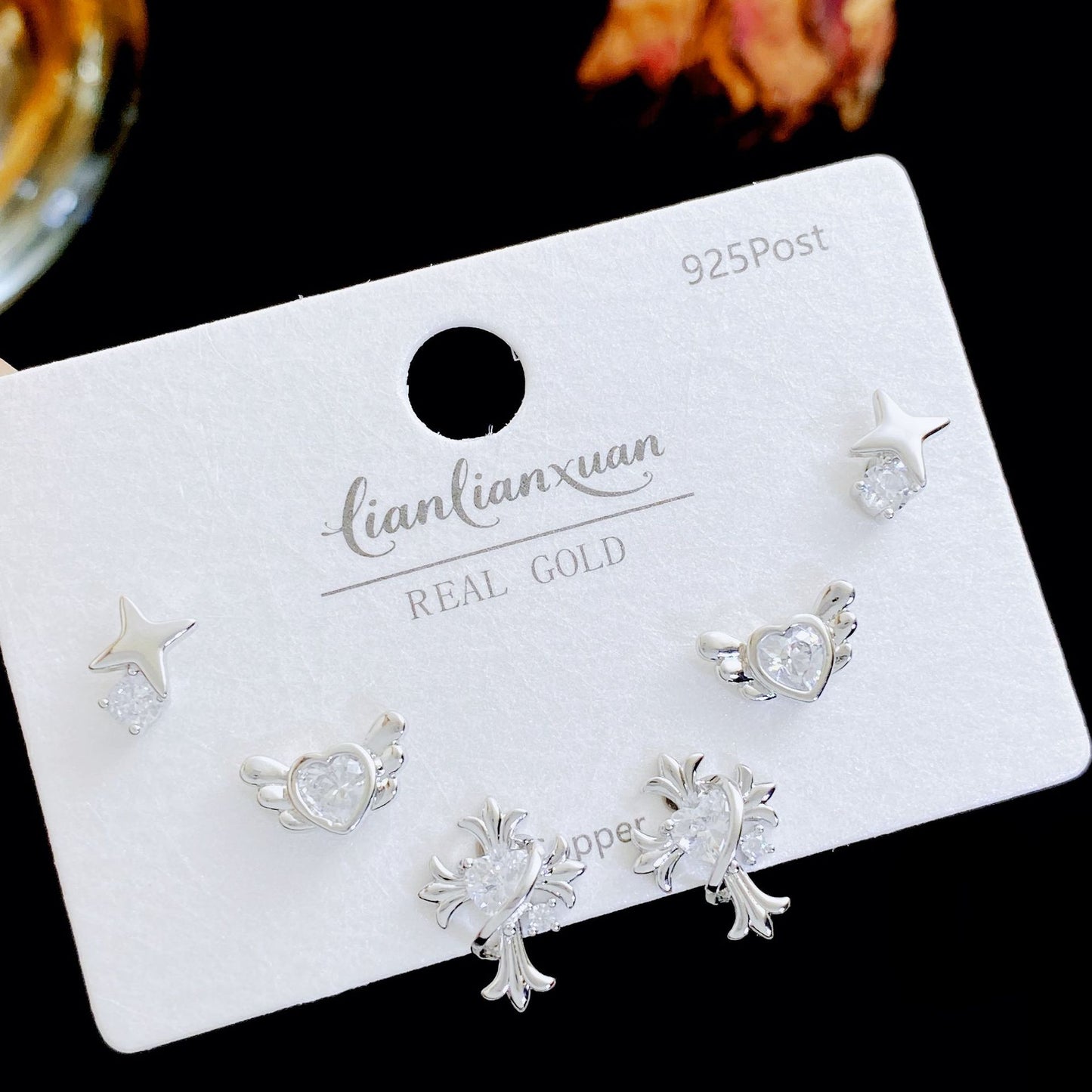 Women's Needle Simple Series Three Pairs Storage Ear Rings