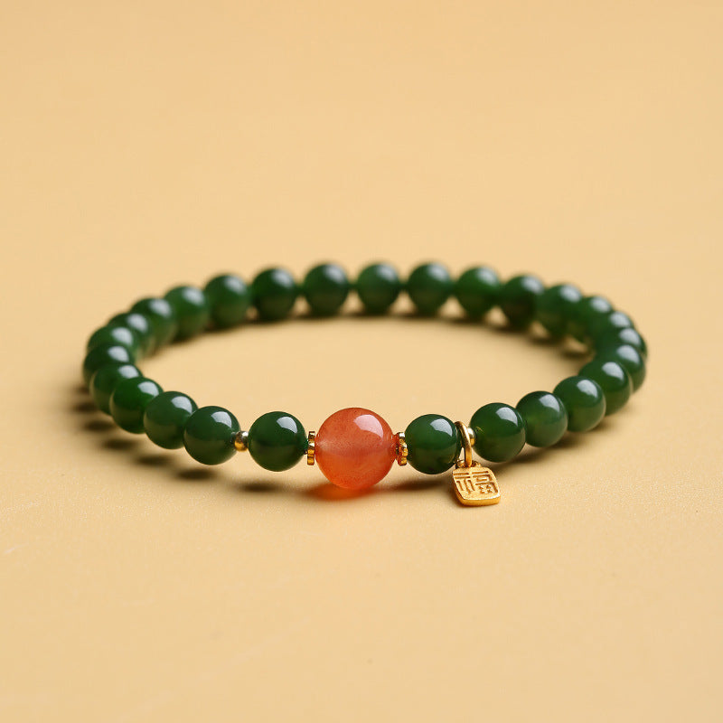 Women's Green Light Luxury Minority Design Imitation Jade Blessing Card Beaded Bracelet