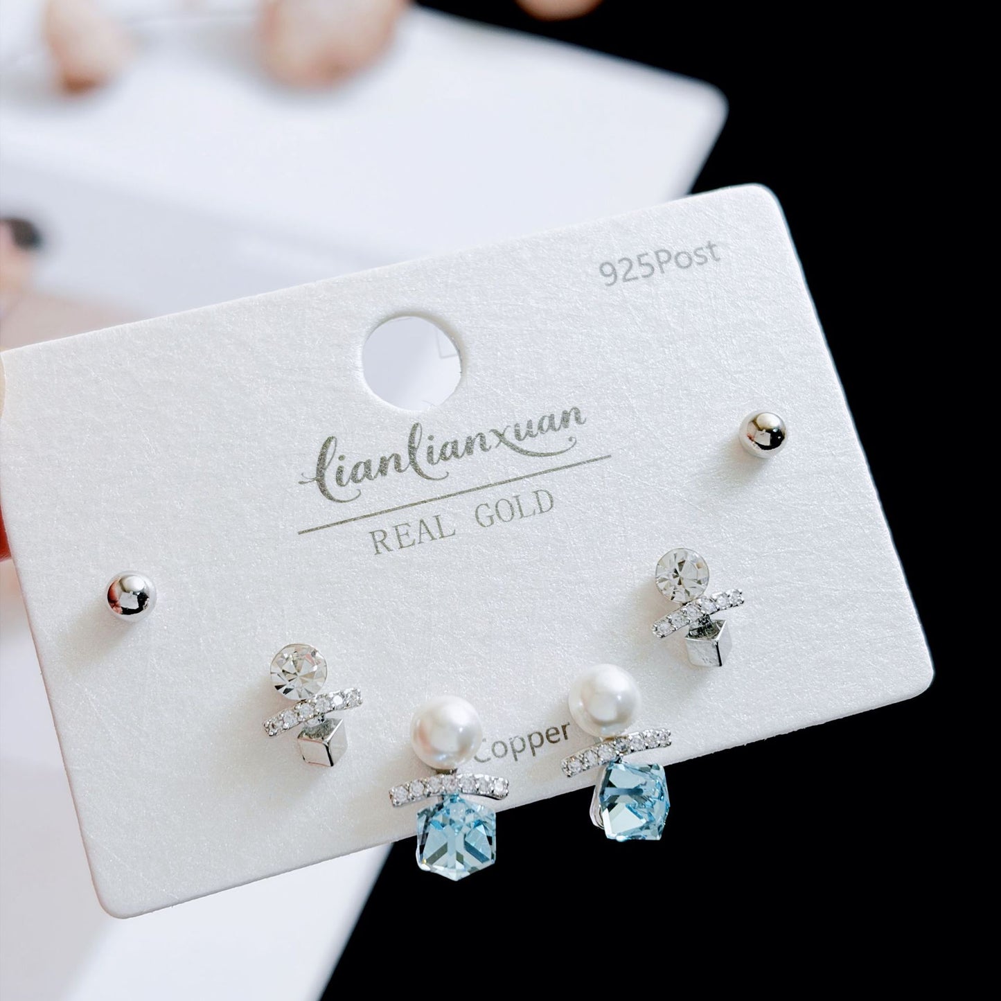 Women's Needle Simple Series Three Pairs Storage Ear Rings