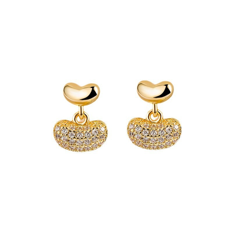 Women's Bowl Bean Exquisite Small High Sense Loving Heart Zircon Eardrops Stud Earrings