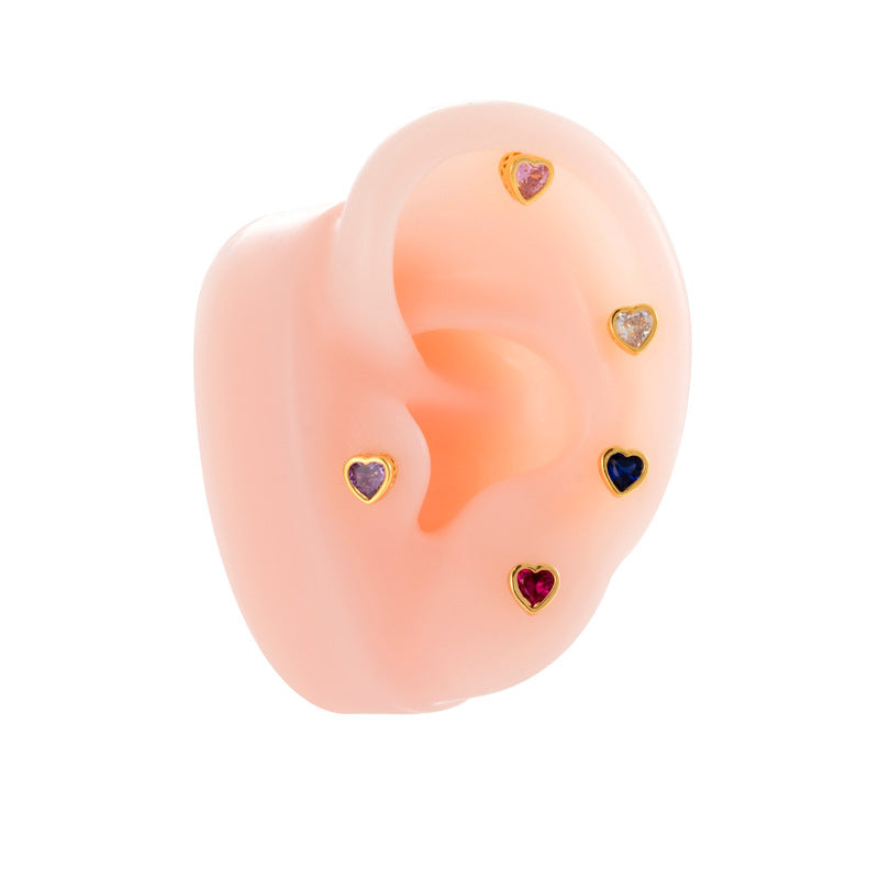 Loving Heart Zircon Ear Bone Pin Titanium Steel Screw Stud Earrings