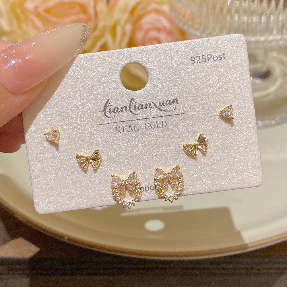 Women's Needle One Card Three Pairs Earings Small Delicate Summer High-grade Stud Earrings