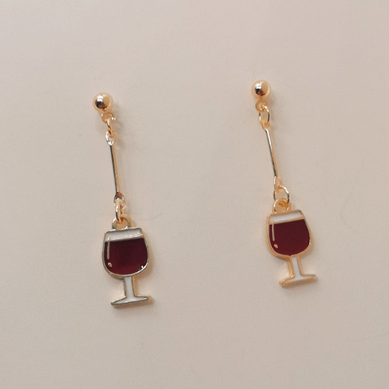 Enamel Wine Glass Red Mini Food Gifts Earrings