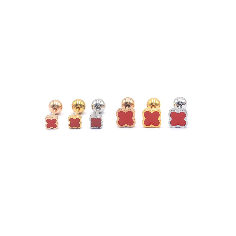 Stainless Steel Oil Dripping Black Red Green Surface Cross Stud Earrings