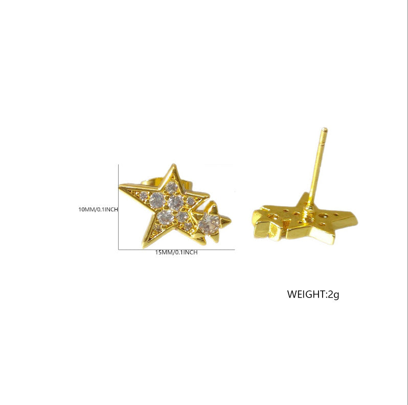 Gold-plated Zircon Niche High-grade Design Five-pointed Stud Earrings