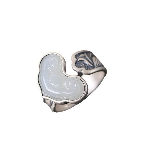 Women's Sterling Sier Handmade Retro Exaggerated Ethnic Style Jade Index Rings