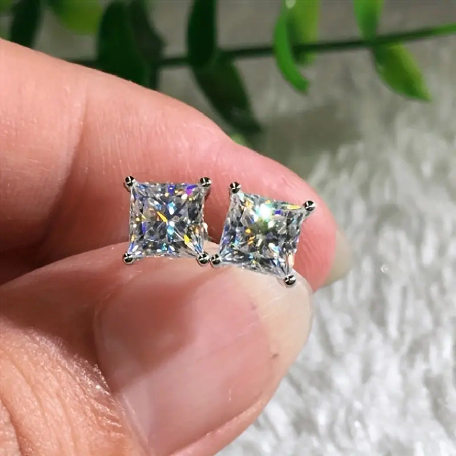 Korean Fashion Popular Square Crystal Zircon Stud Earrings