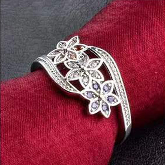Red And White Purple Flower Zircon Rings