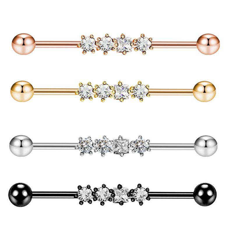Industrial Barbell Ear External Thread Piercing Bridge Double Straight Rod Stud Earrings