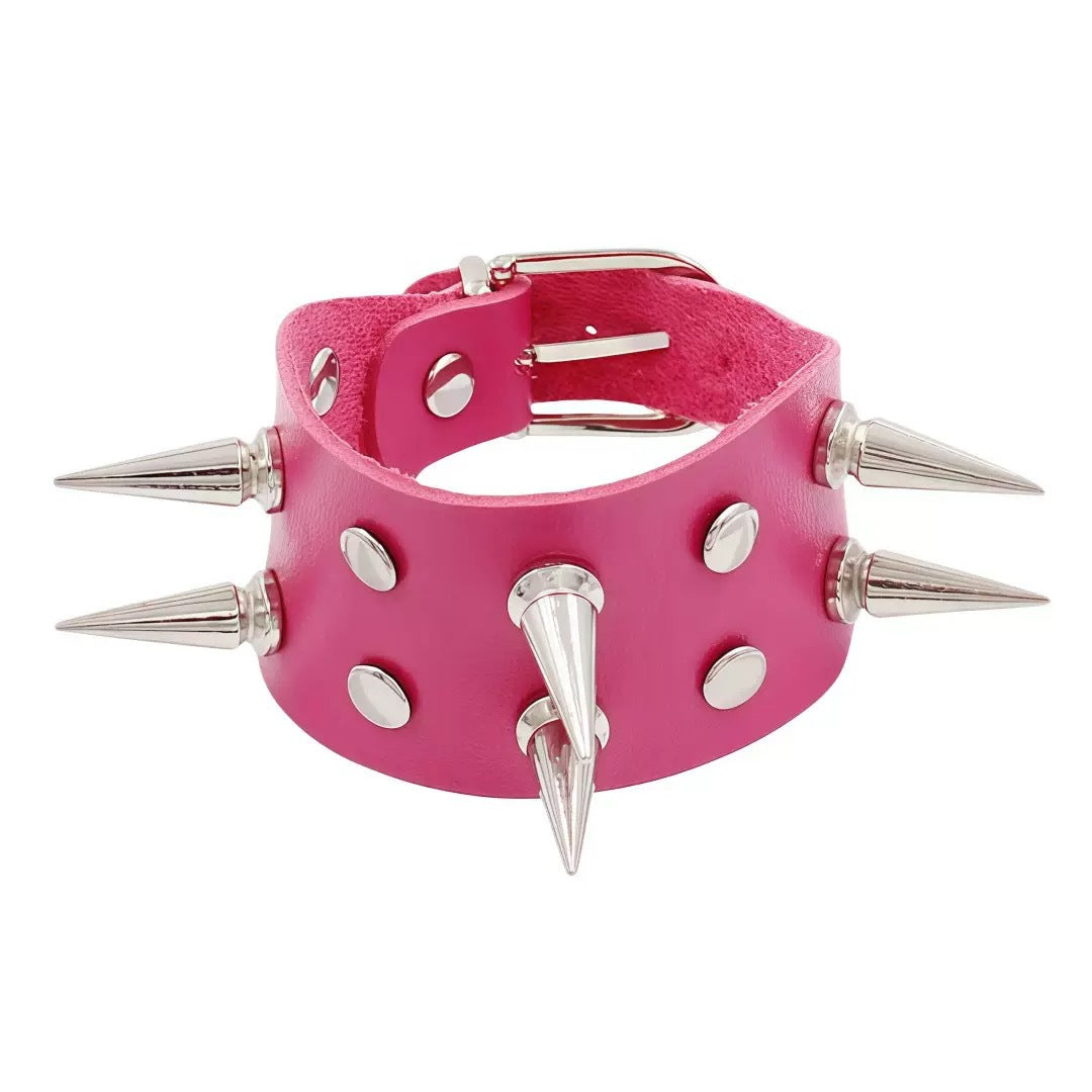 Men's Punk Leather Double Row Pointed Rivet Bracelet