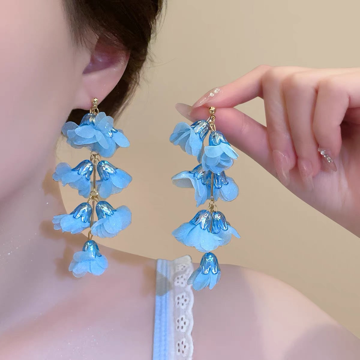 Seaside Vacation Style Flower Tassel Female Atmosphere Fairy Beaded Rings