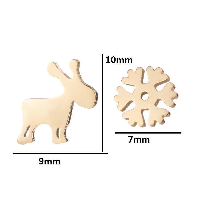 Niche Asymmetric Dog Eating Moon Christmas Deer Snowflake Ear Earrings