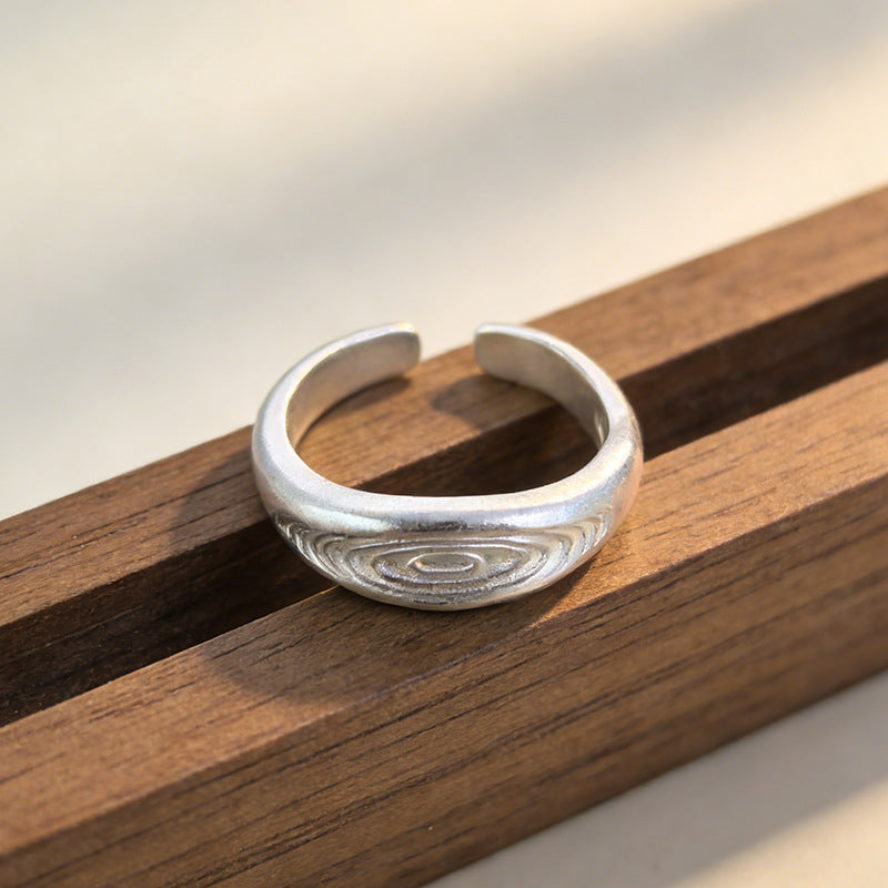 Korean Style Niche Design Retro Matte Sier Electroplated Texture Ring