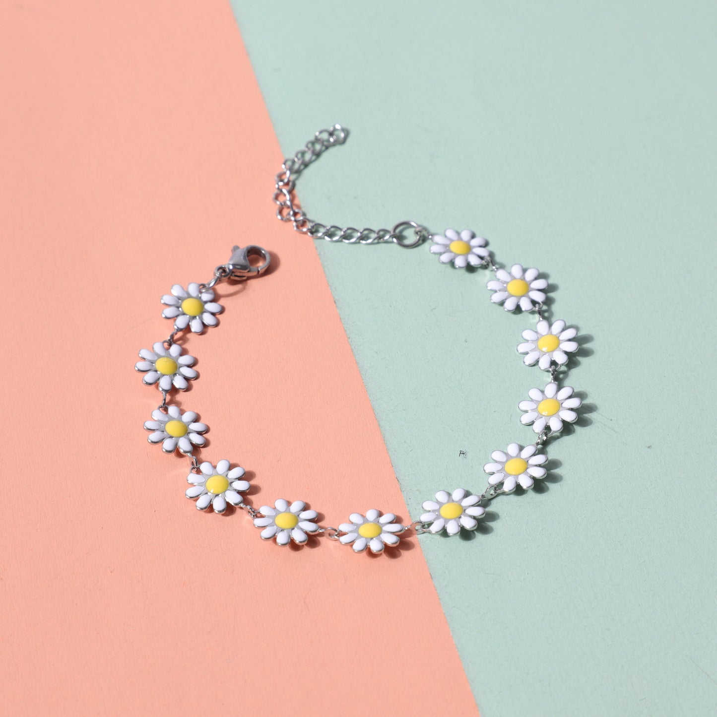 Sunflower Gold Daisy Oil Dripping Stainless Steel Adjustable Girlish Style Bracelet