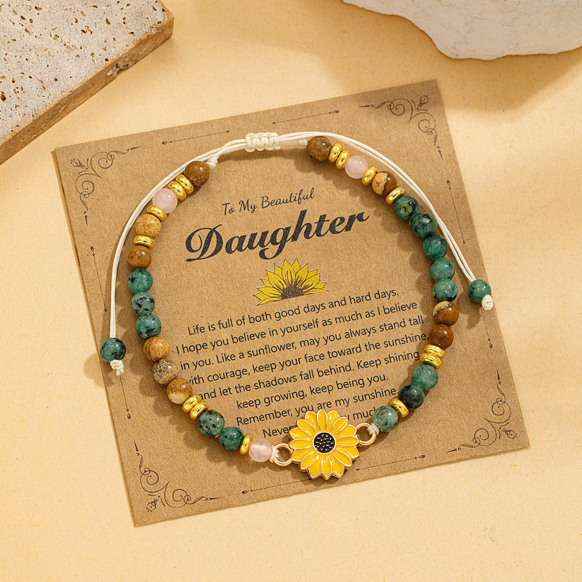 Women's Sunflower With Natural Stone Hand-woven Adjustable Bracelet