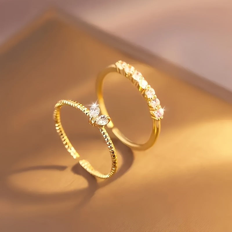 Heart Shape With Diamond Open Simple High Sense Rings