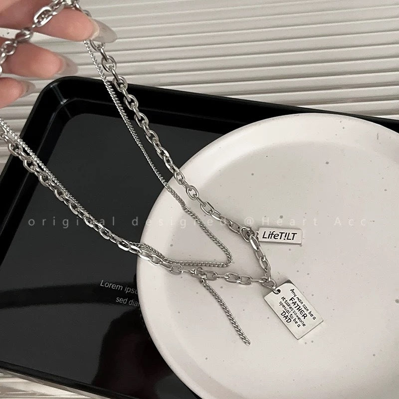Women's & Men's English Square Plate Female Hip Hop Trend Long Sweater Chain Necklace