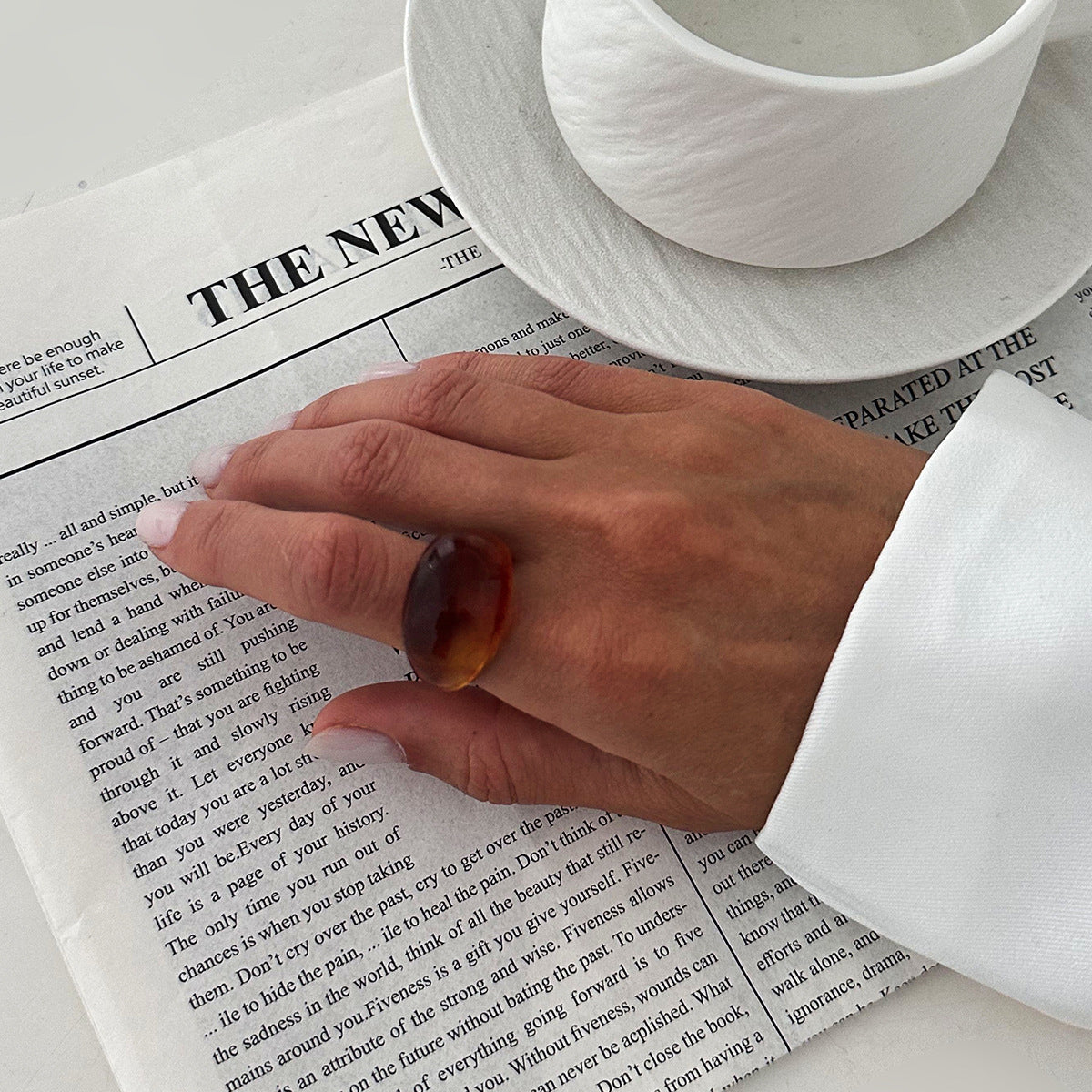 Transparent Color Resin Niche Retro Twin Rings