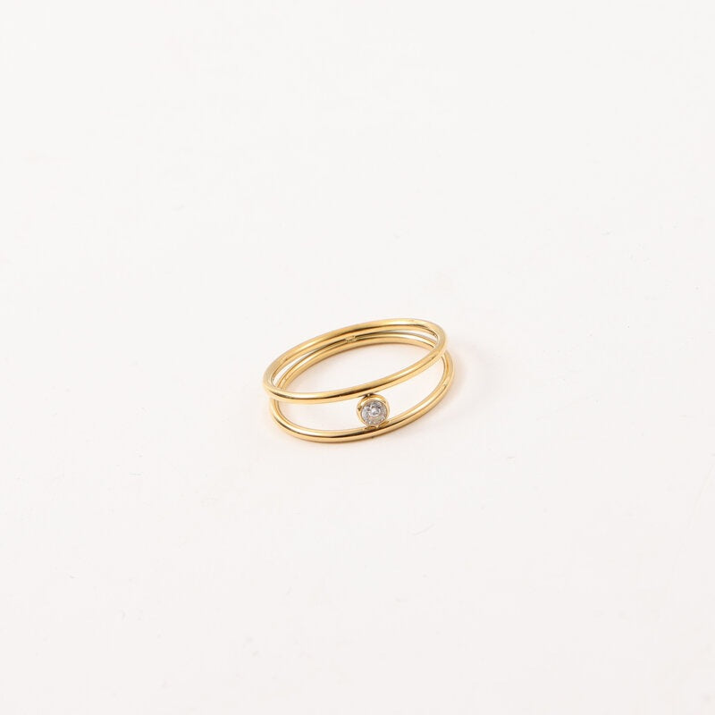Double Mini Zircon Titanium Steel Electroplated Gold Rings