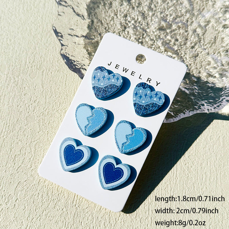 Women's Valentine's Day Denim Love Paint Printing Clay Quality Earrings