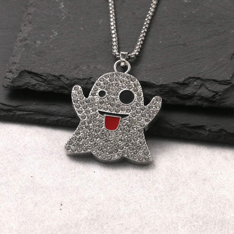 Full Diamond Ghost Face Design Alloy Male Female Personality Necklace