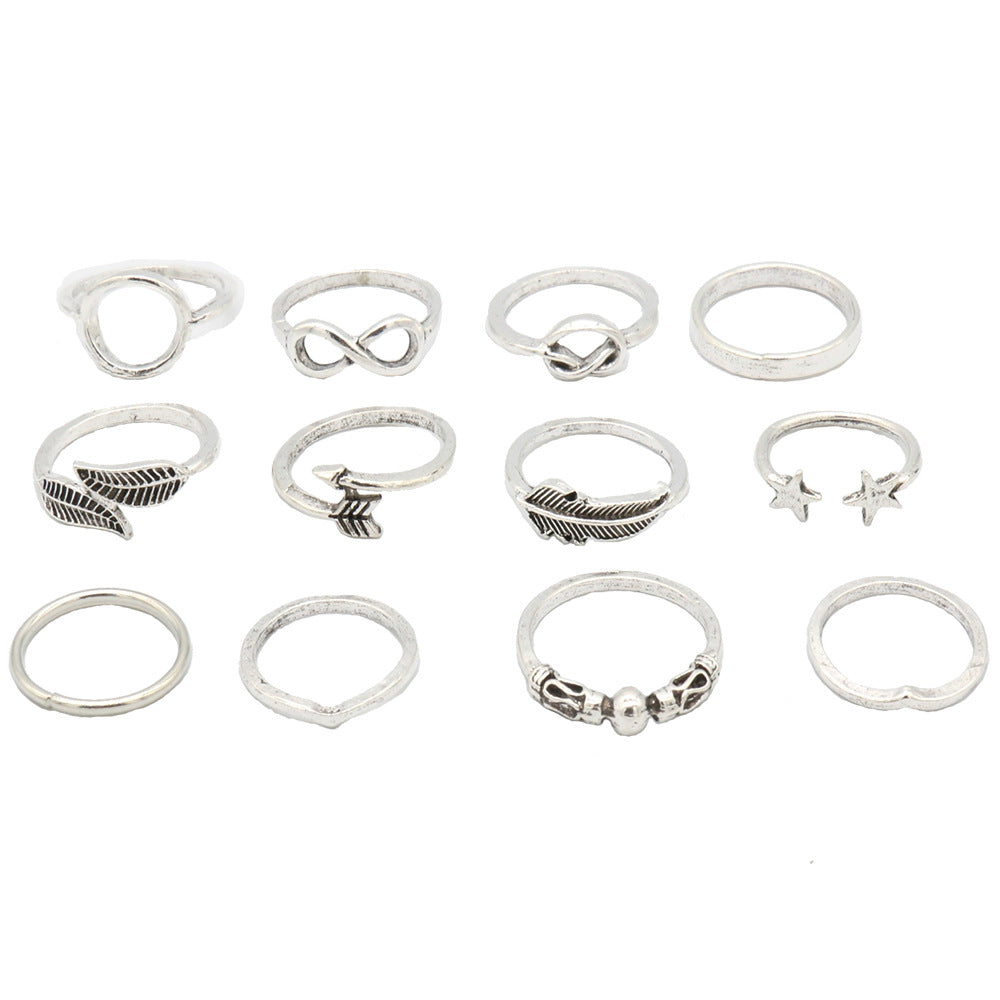 Retro Simple Leaf Arrow Devil Tail Five-pointed Star Knotted Rings