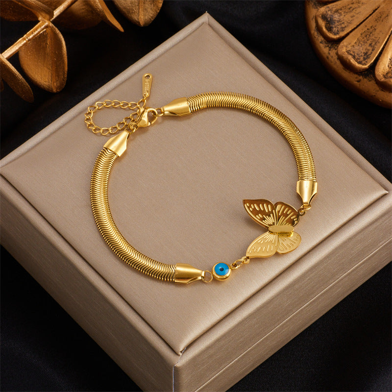 Design Temperament Retro Affordable Luxury Three-dimensional Butterfly Eyes Turquoise Bracelets