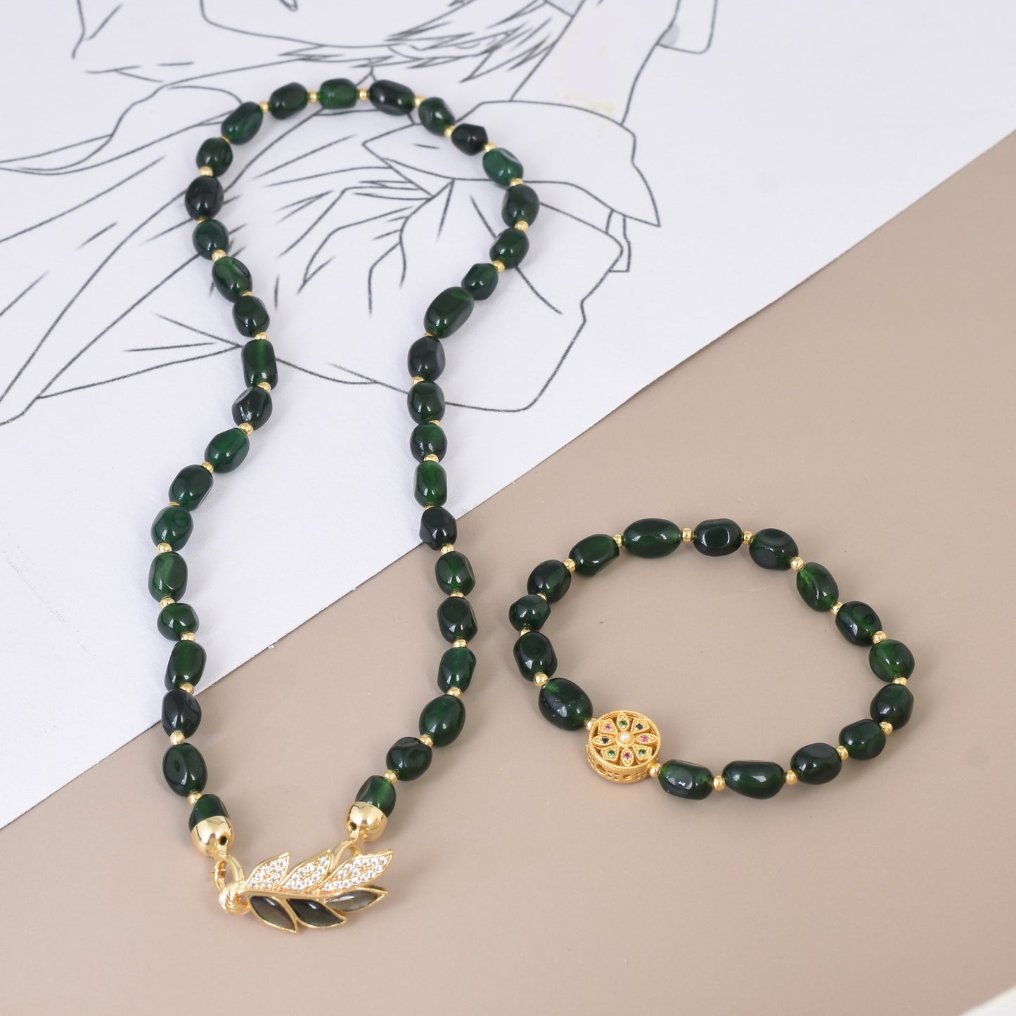 Vintage Green Agate Stone Beads High Necklaces