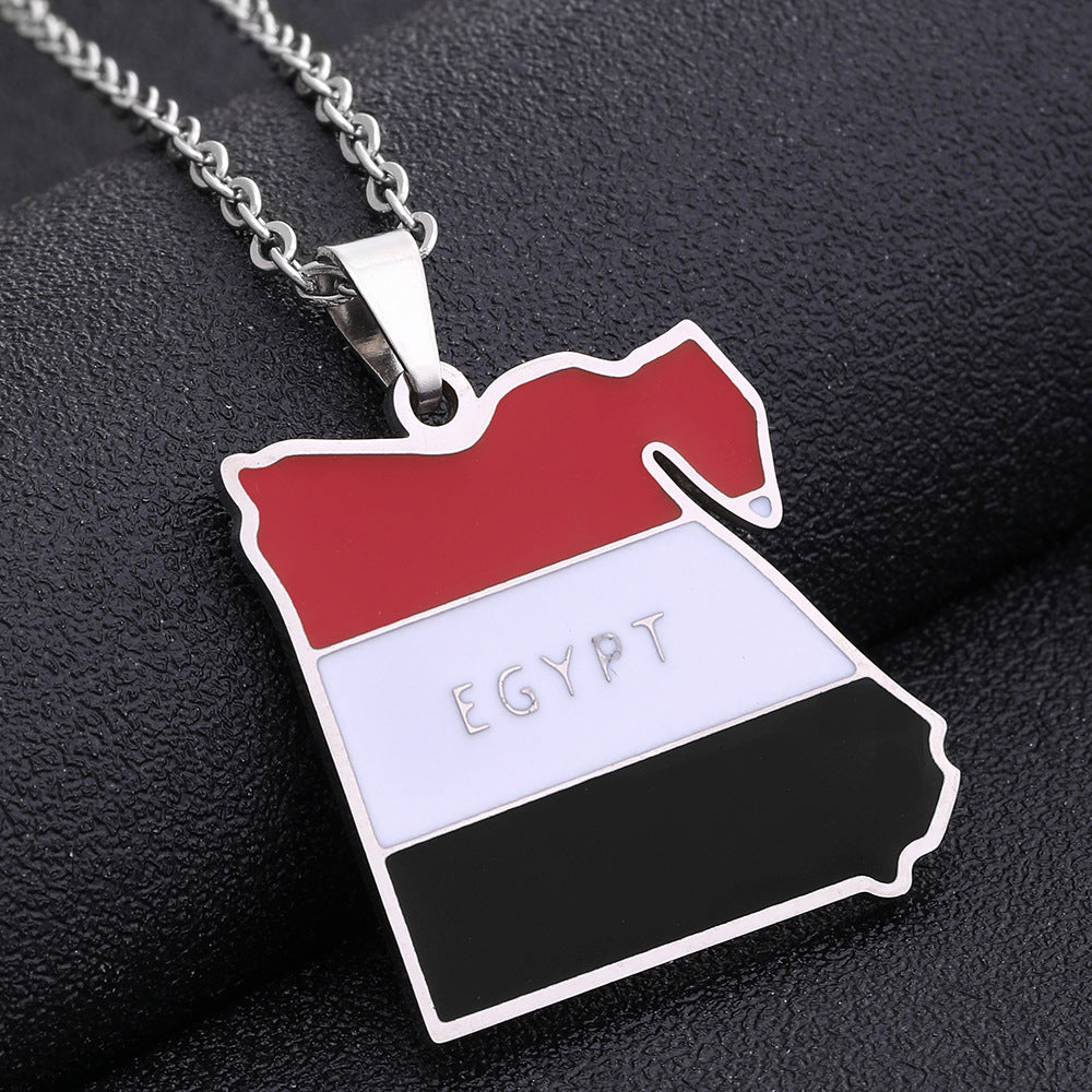 Women's & Men's Titanium Steel Egypt Drop Oil Map Stainless Couple Necklaces