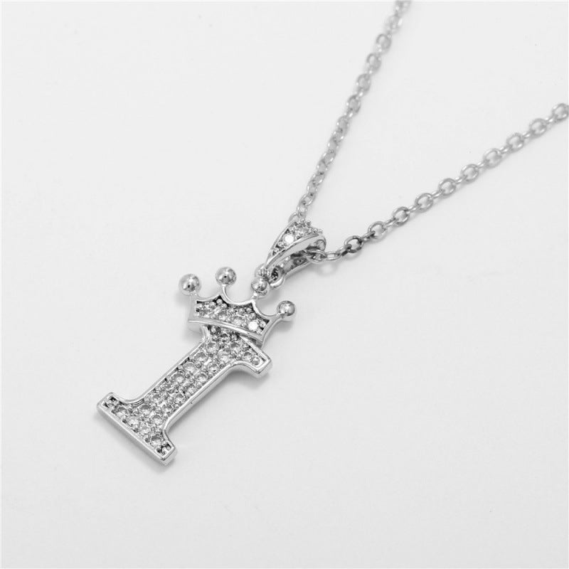 Zircon Crown English Letter Design Gold Clavicle Necklace
