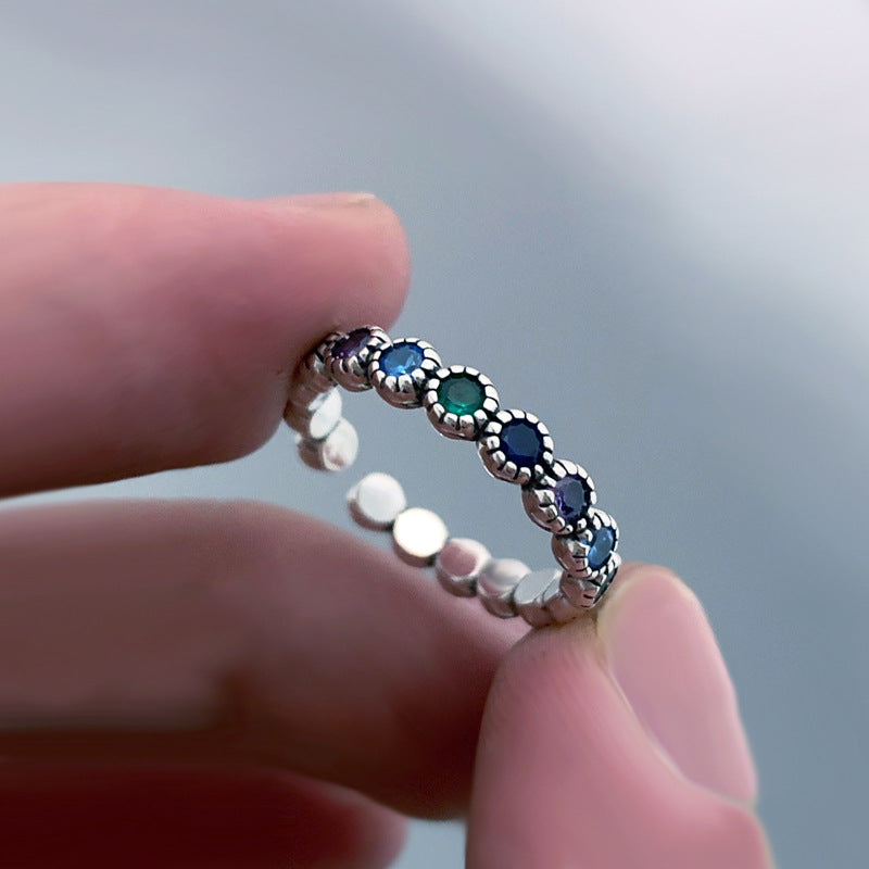 Round Color Zircon Personality Affordable Luxury Cold Style French Flower Ring