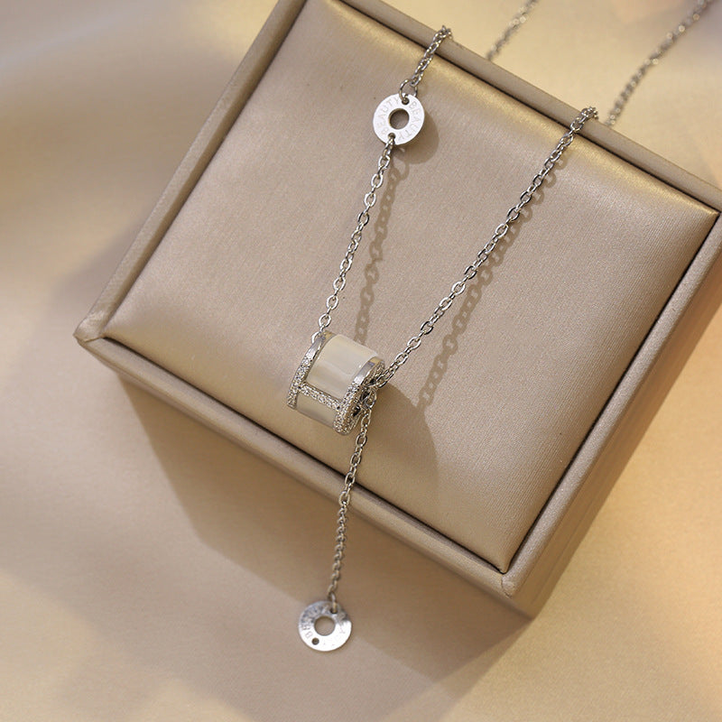Women's Temperament Opal Large Thin Waist Titanium Steel Everyday Joker Clavicle Necklace