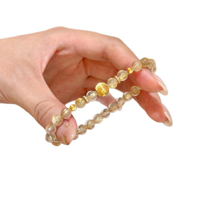 Women's Cat Eye Natural Citrine Gold Rutilated High-grade Beaded Light Luxury Bracelets